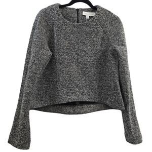 NWT Womens Gray Textured Sweater Sz L Long Sleeve Cropped Minimalist Cozy Preppy